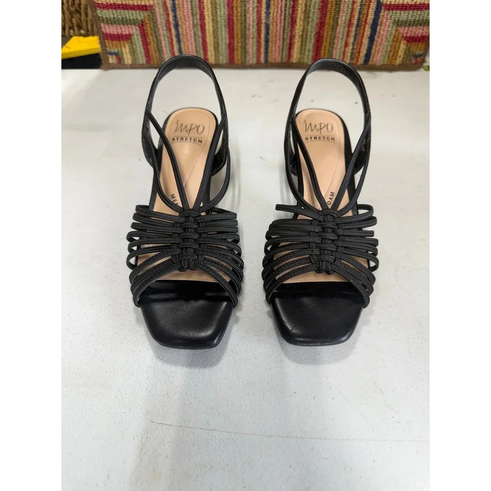 Impo Eden Black Stretch Multi Strap Memory Foam Kitten Heel Sandals 8.5M